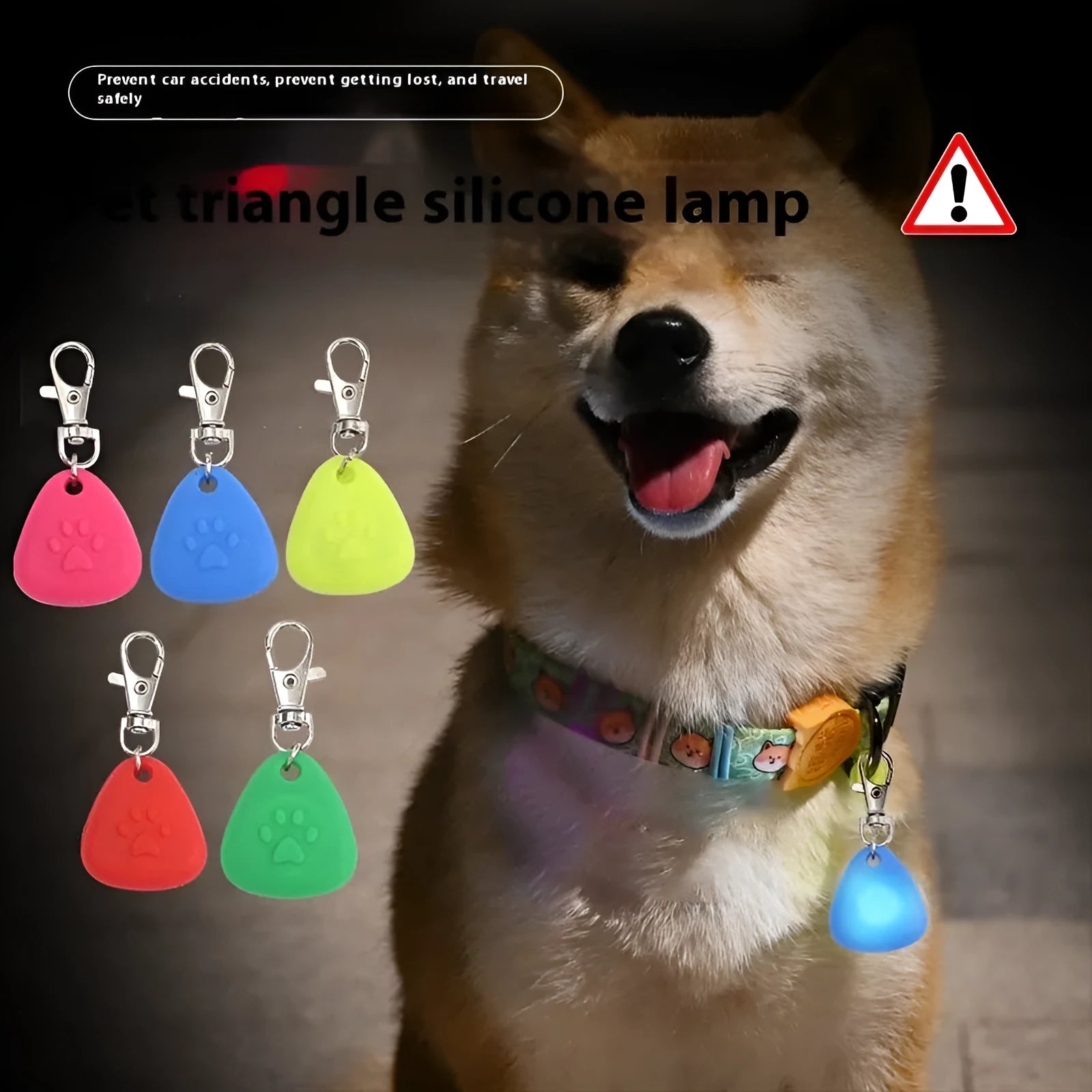 Silicone triangle pendant pet ornament in monochrome design with light-emitting feature