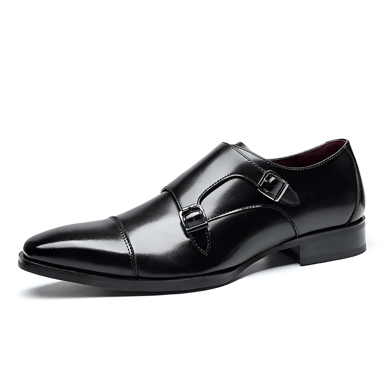 Men's British style leather business shoes with square toe design in black and light brown options