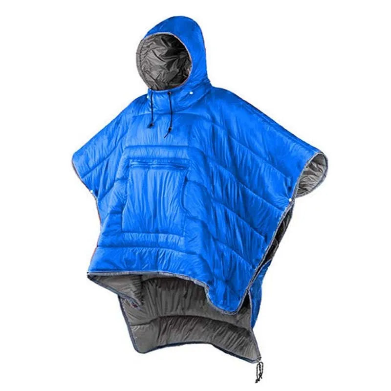 Army Green outdoor cloak sleeping bag wearable camping blanket showing cape and blanket functions