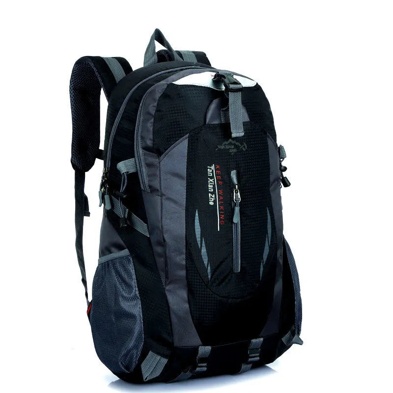 Large black Oxford cloth travel backpack showing front view with straps and soft handle.