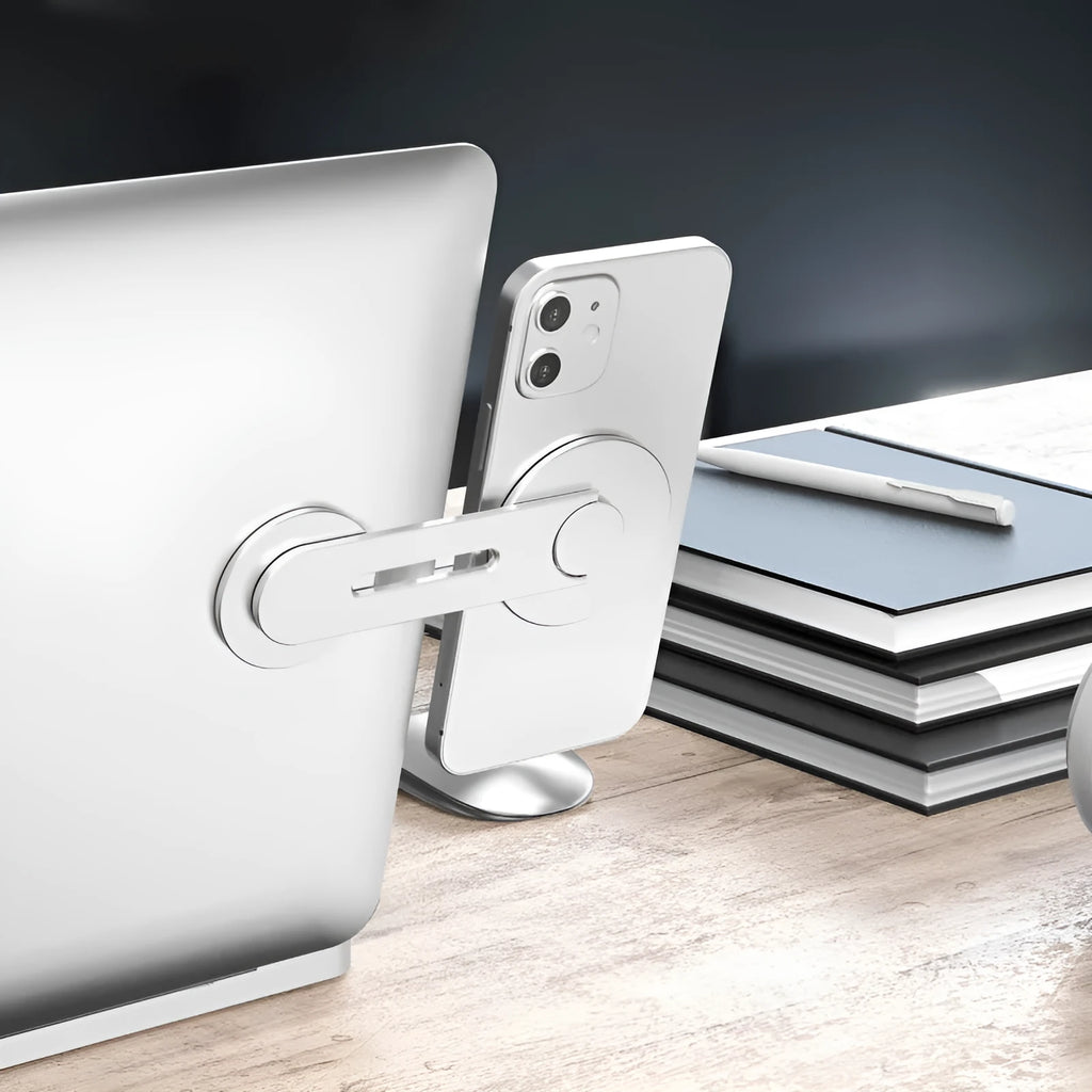 Aluminium alloy magnetic phone holder for Tesla suspension screen showing silver and black colour options