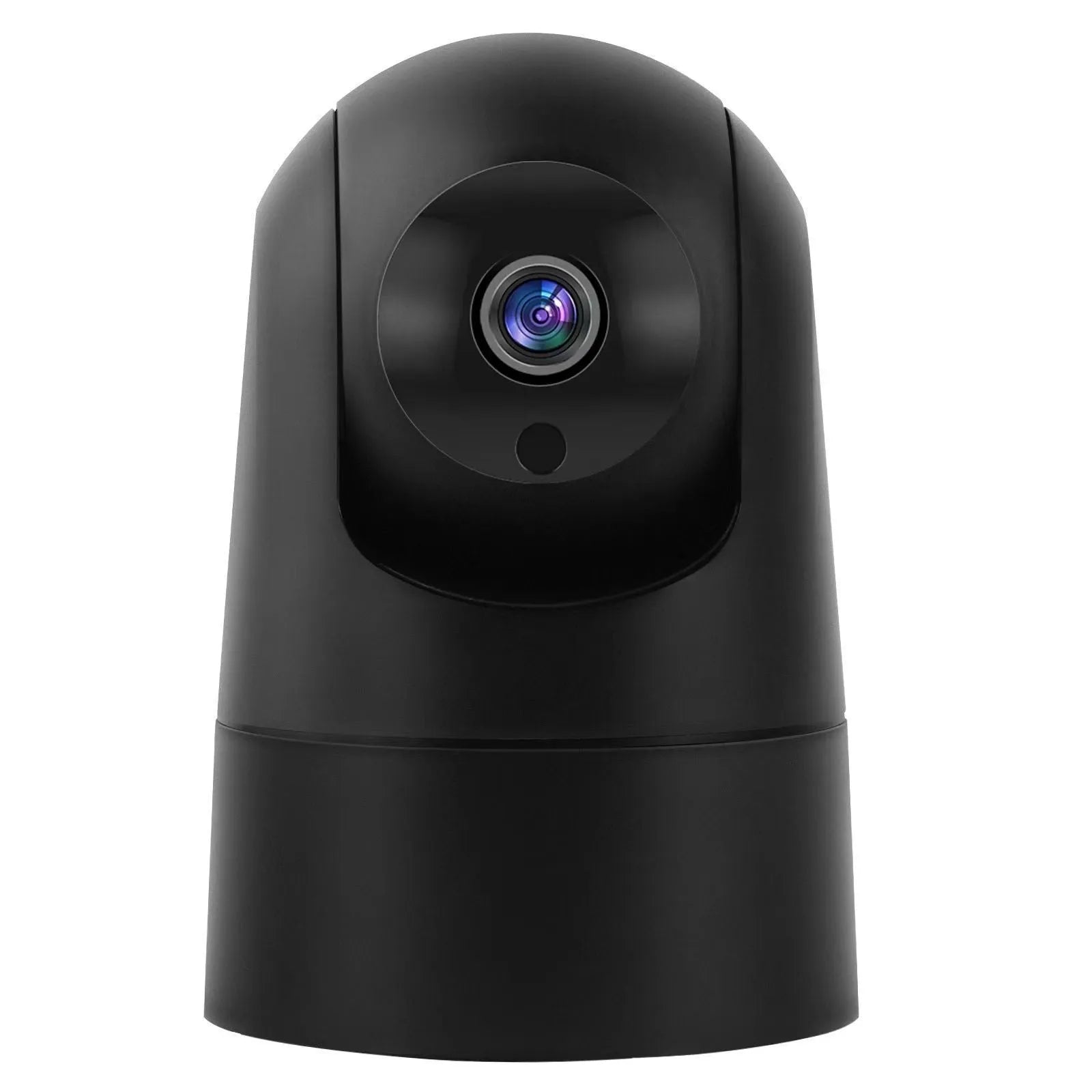 White indoor PTZ security camera with lens and mounting bracket on table