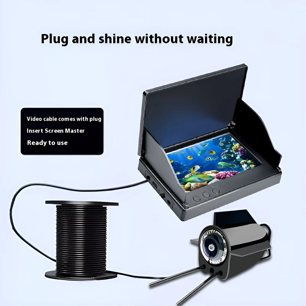 Underwater fish finder camera with 4.3-inch screen displaying clear underwater imagery for anglers