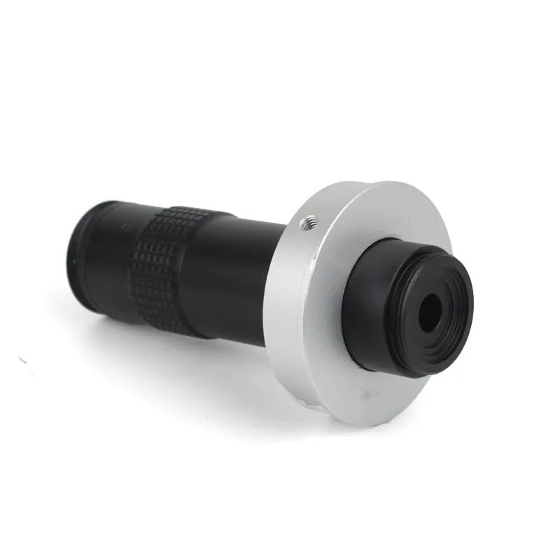 Black industrial camera monocular lens with 30mm diameter, 84mm length, providing 0.1-1.3X magnification