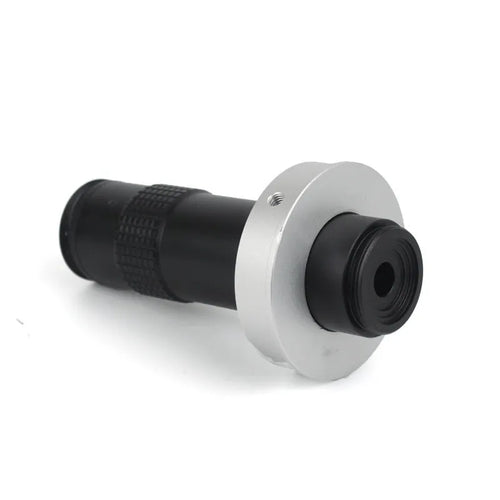Black industrial camera monocular lens with 30mm diameter, 84mm length, providing 0.1-1.3X magnification