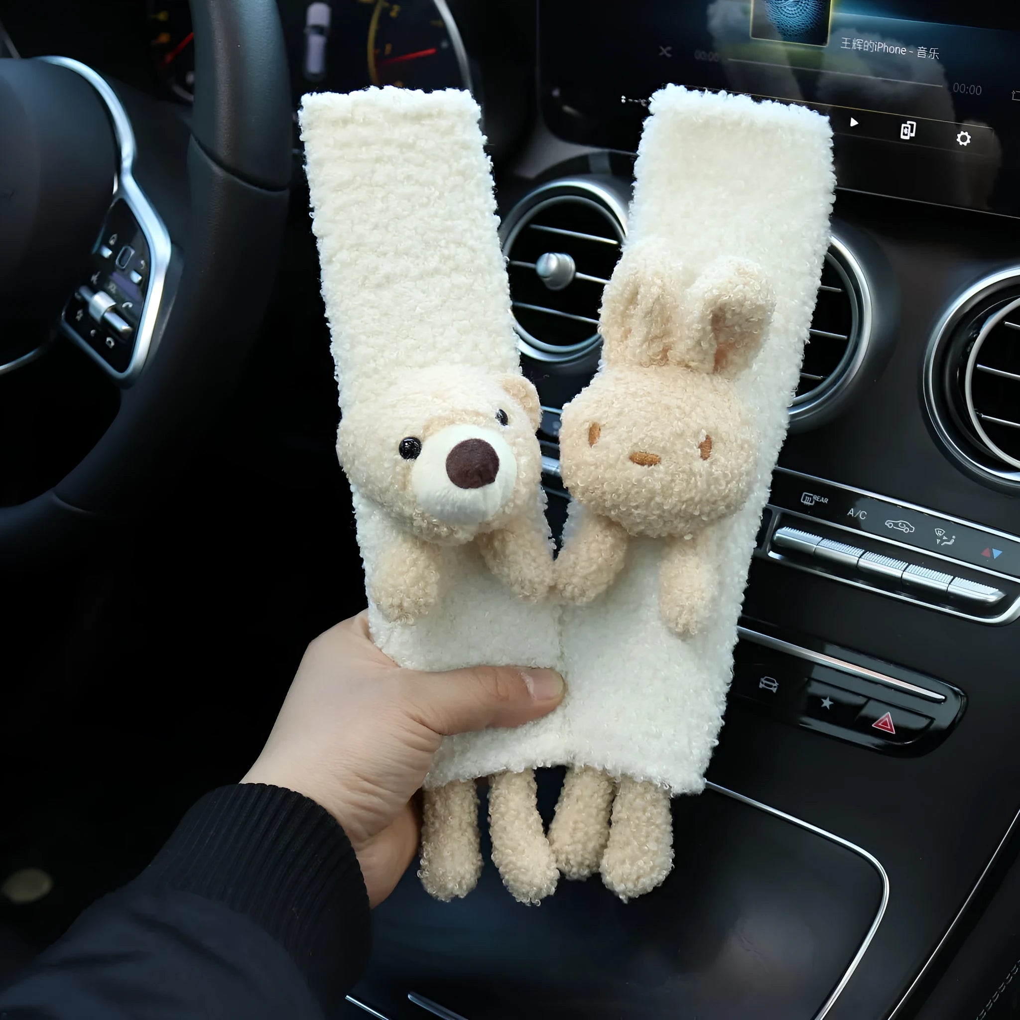 Cartoon rabbit and bear design lamb wool car seatbelt shoulder protector for passenger comfort