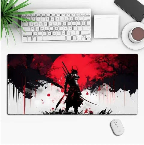 Anime pattern gaming mouse pad with non-slip rubber base on desk surface