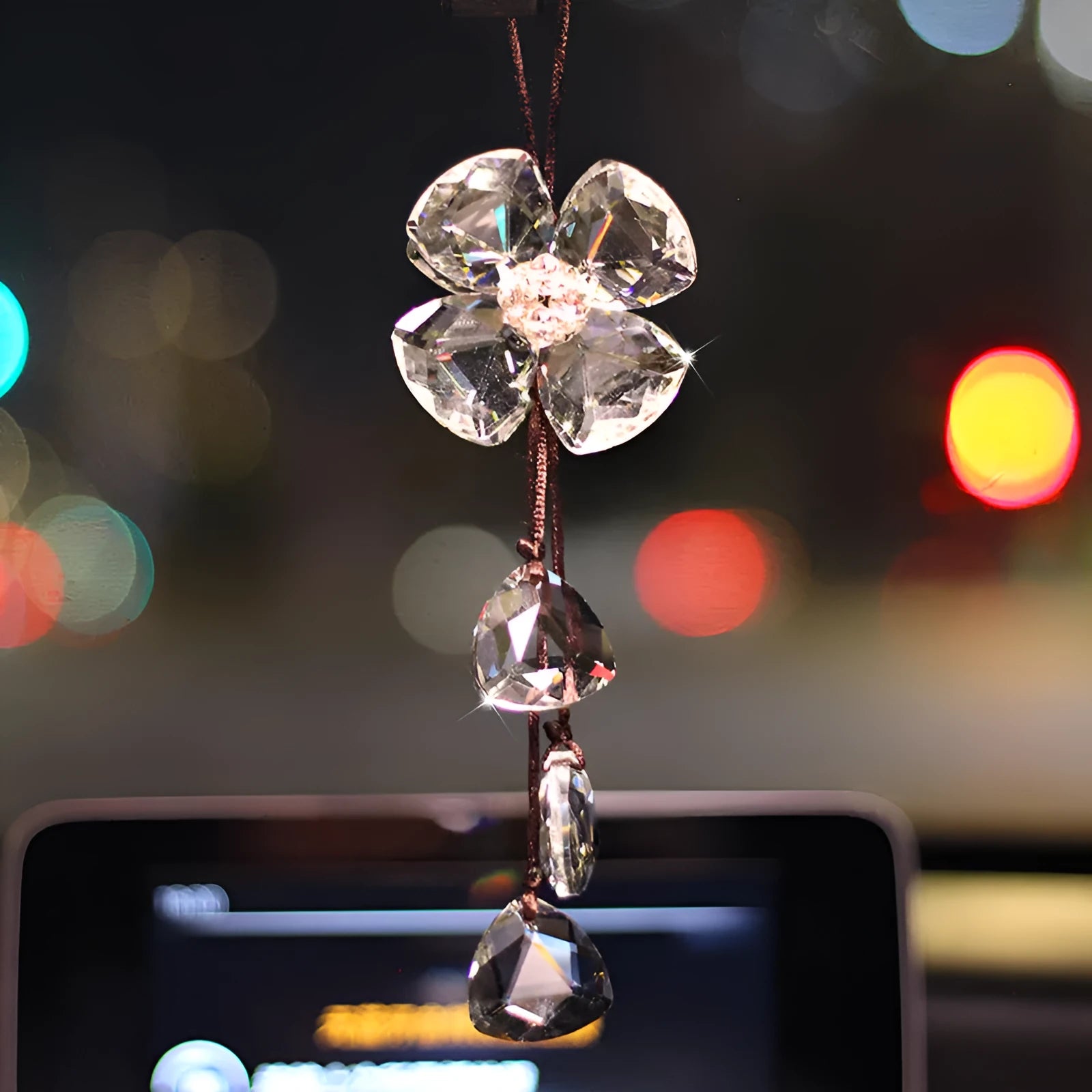 Genuine crystal four leaf grass car interior pendant measuring approximately 20cm for vehicle decoration