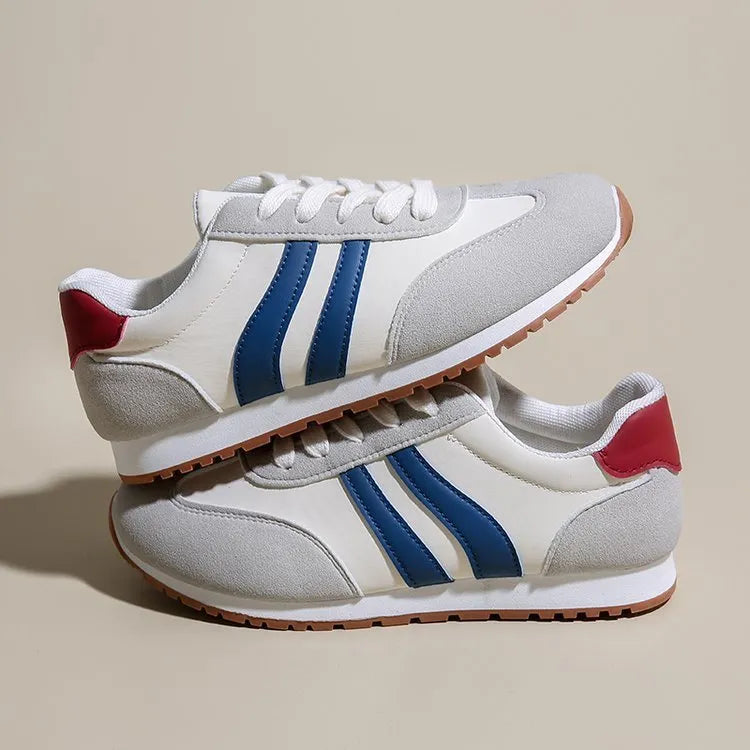 Blue and grey Cortez stripe leisure shoes with artificial PU uppers and flat rubber soles
