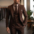 Men's three-piece slim fit business suit with vest in polyester blend fabric