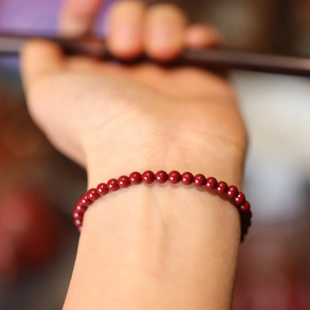 Purple gold sand design cinnabar bracelet with auspicious Chinese patterns and geometric shape