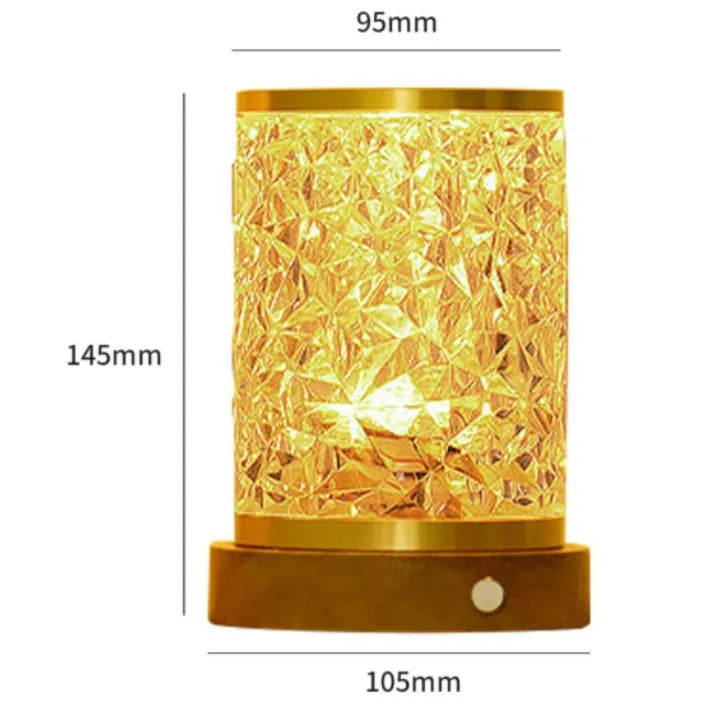Rotating water ripple night light with acrylic body and solid wood base projecting colourful ambient light