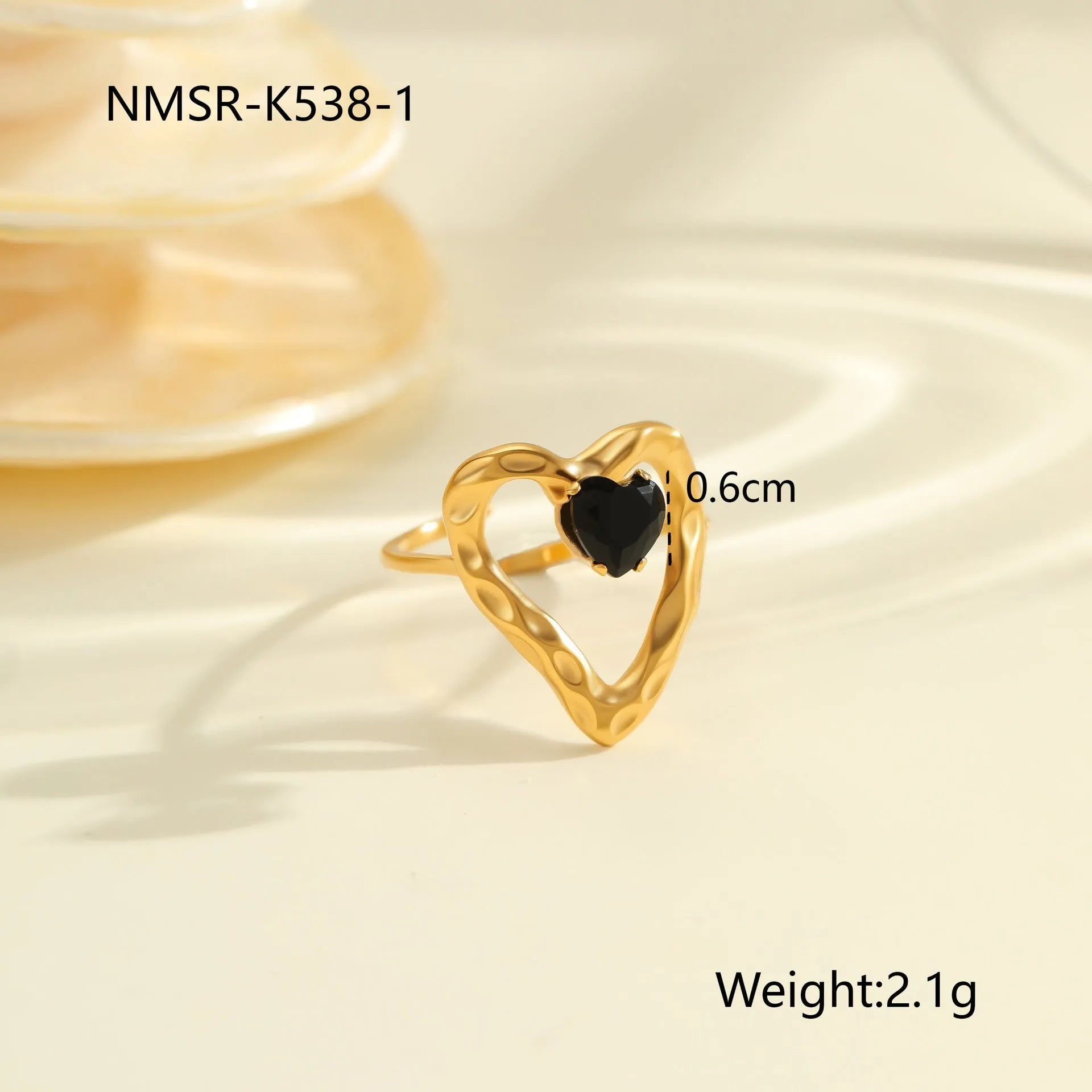 Geometric zircon ring with open mouth adjustable design in stainless steel