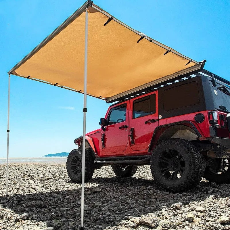 Black glue rainproof camping tent with aluminium alloy poles and Oxford cloth base in a two-bedroom layout.