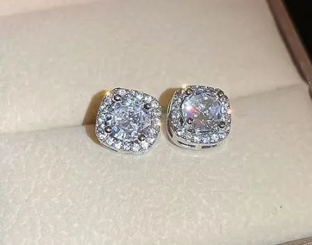 Women's square geometric diamond-effect earrings in silver and gold colour options