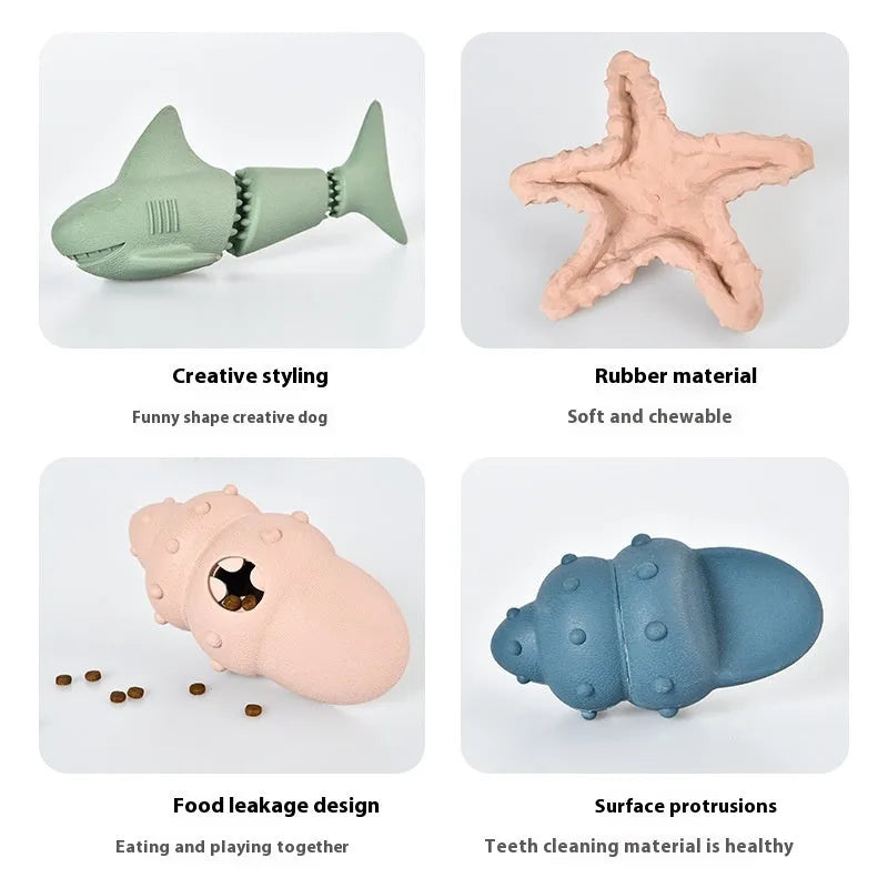 Blue and green deep sea shark rubber dog toys for aggressive chewers
