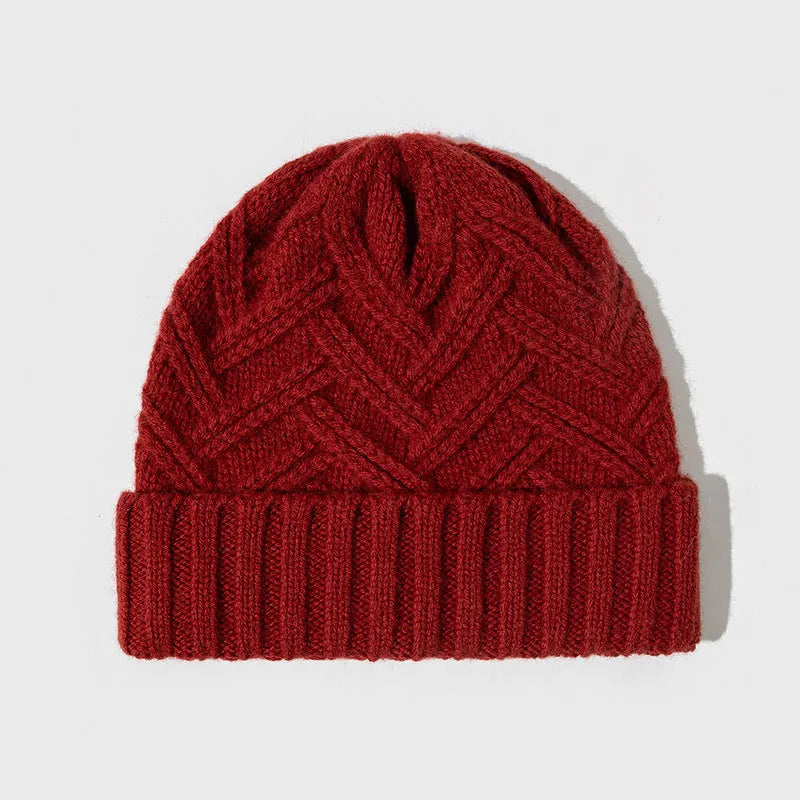 Wool knitted women's winter hat with dome crown in six colour options showing ivory white, khaki, ankela red, golden brown, goddess gray and obsidian black variations