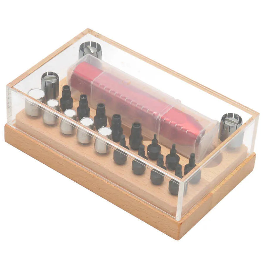 20-piece steel watch repair tool set with extractor tube opener in compact case