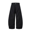 Men's black pleated casual trousers with machete pleats and loose wide-leg fit