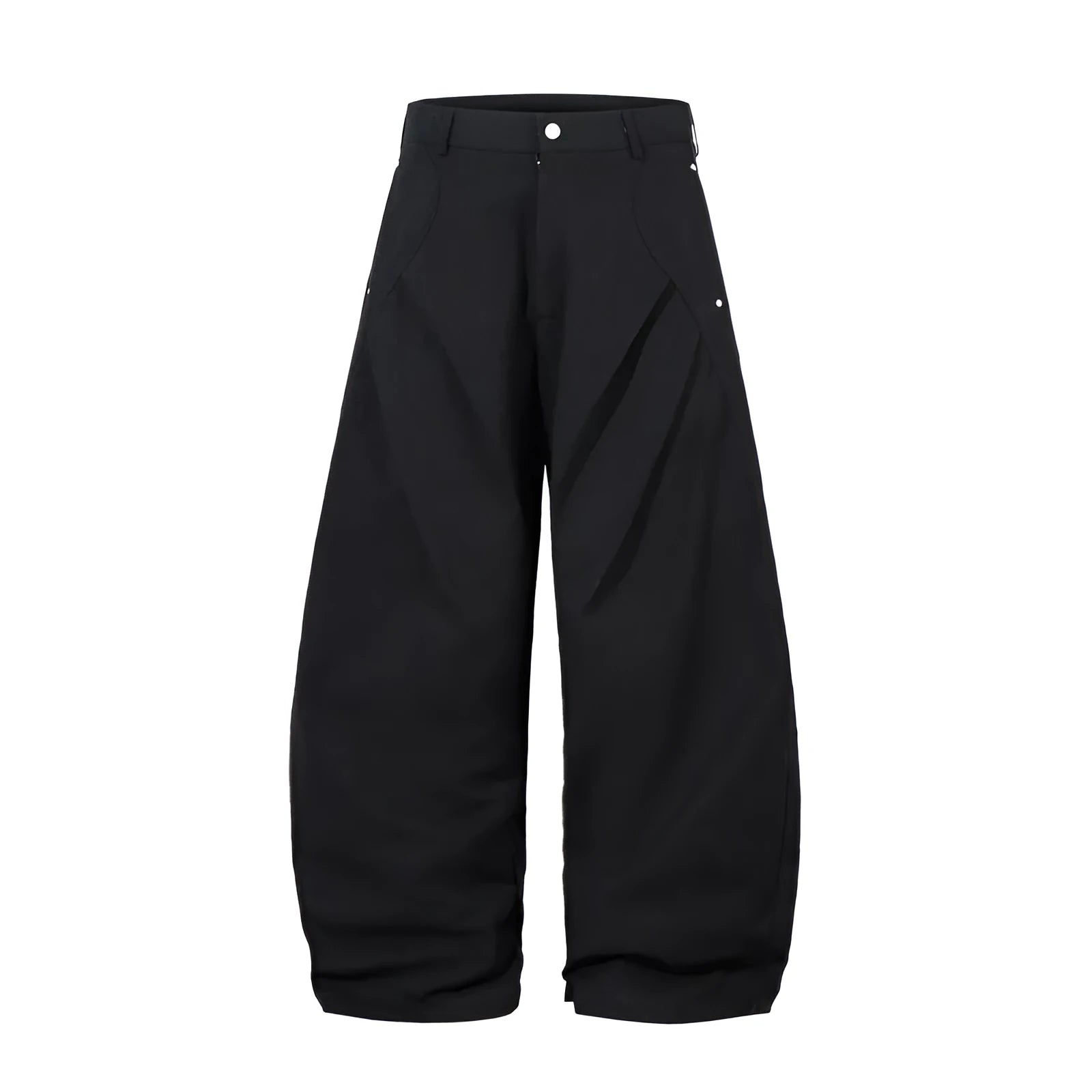 Men's black pleated casual trousers with machete pleats and loose wide-leg fit