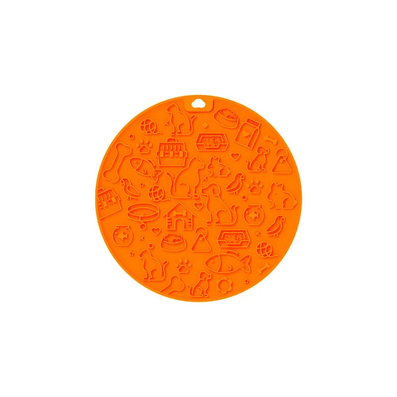 Round blue silicone pet lick mat with suction cup base on a white background.