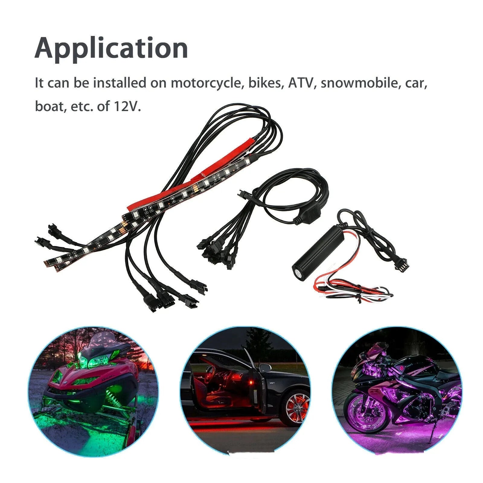 Black RGB LED light bar with wireless remote control for car and motorcycle atmosphere lighting