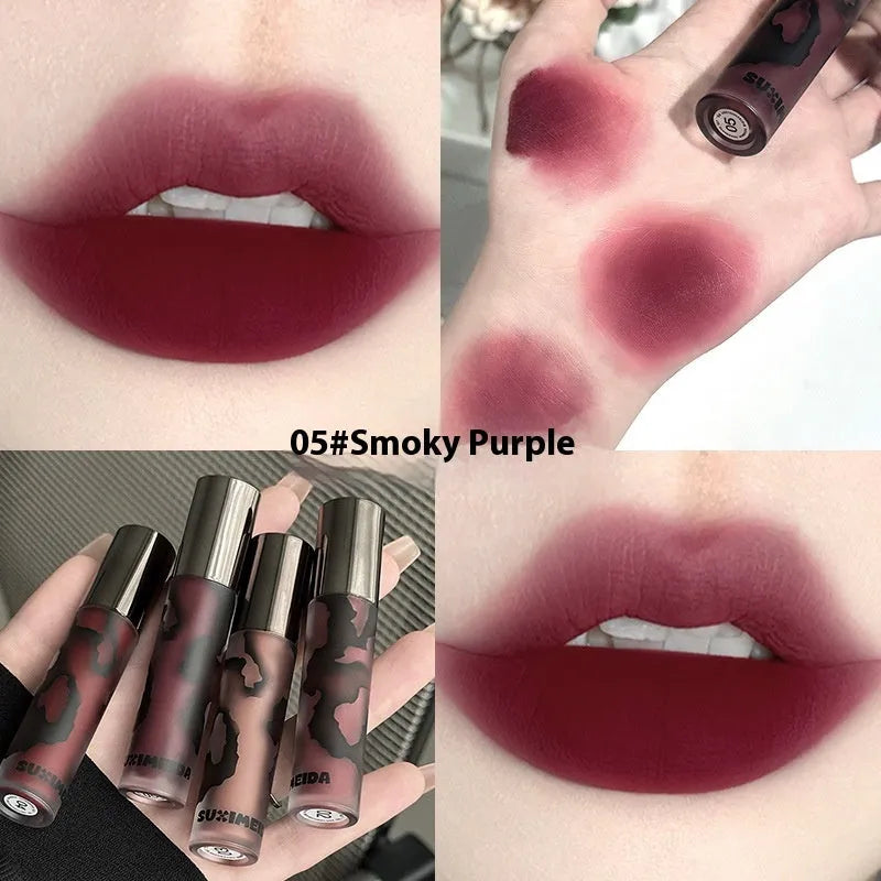 Lava Secret Matte Lip Mud Lipstick in 3.2g tube with no stain formula, shown in five colour shades.