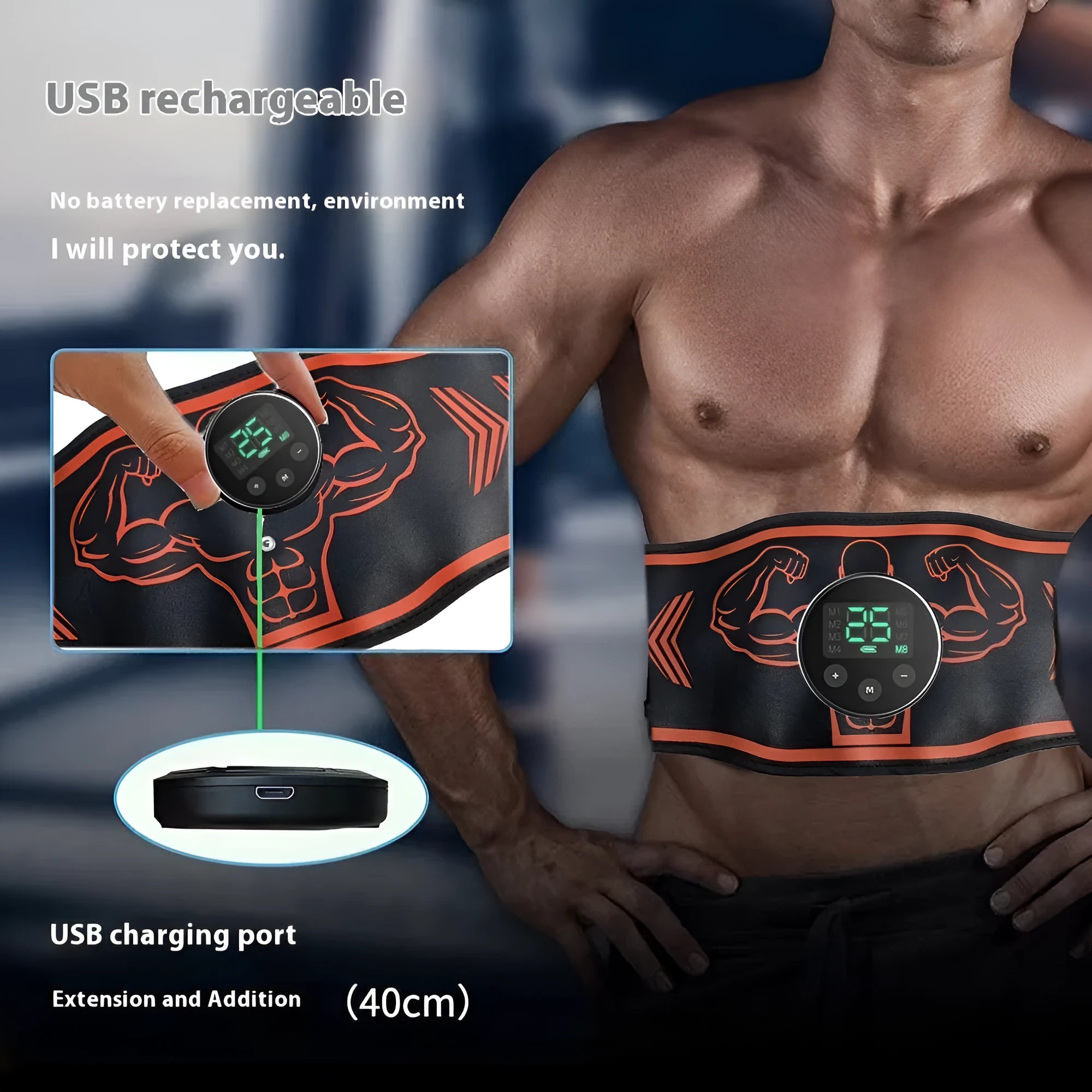 EMS smart massage belt fitness equipment with control unit and stimulation pads