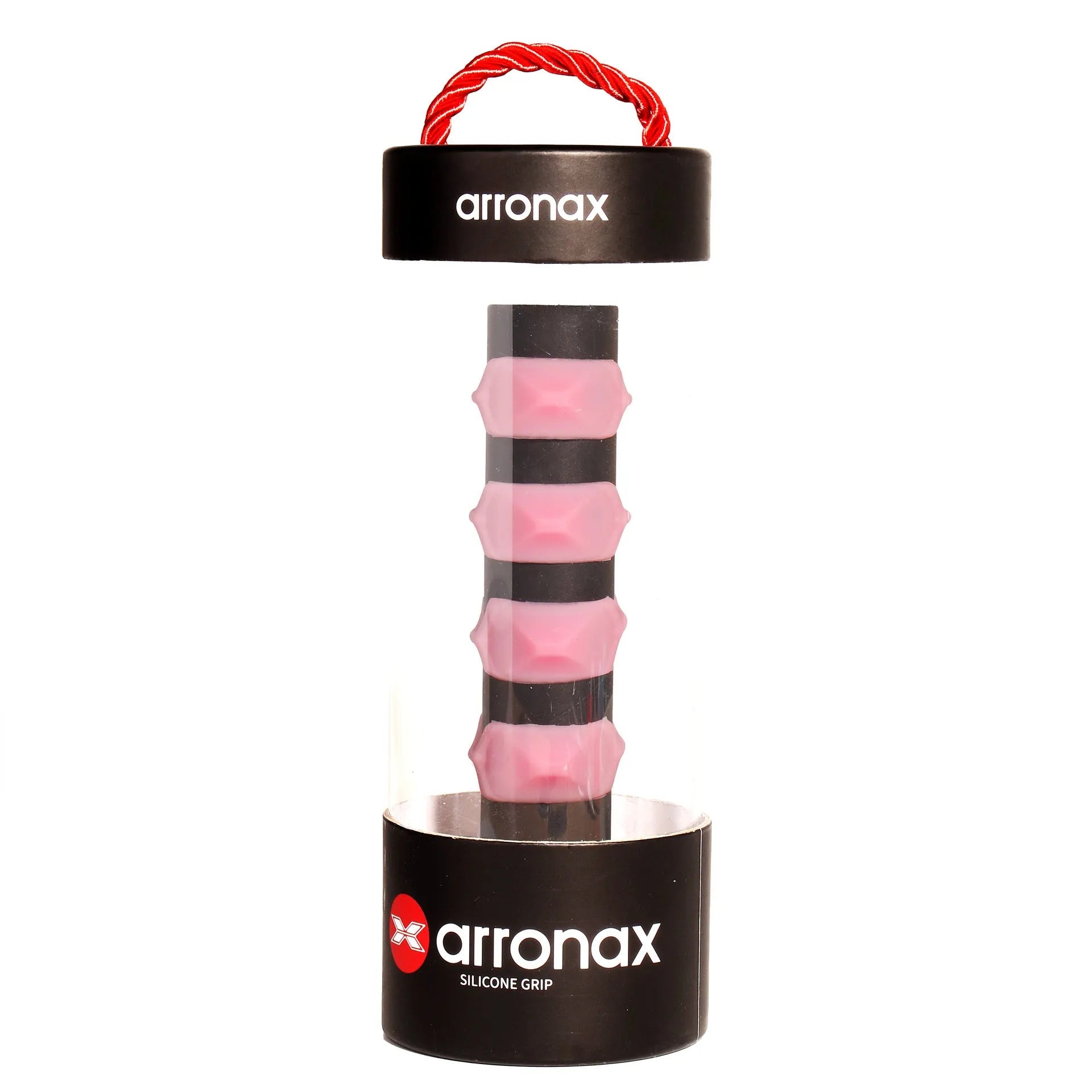 Silicone racquet hand rubber buckle in multiple colours on a sports background.