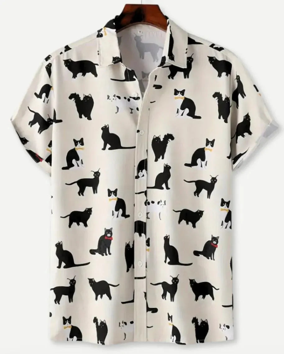 Hawaiian floral print short sleeve shirt with four-sided elastic polyester fabric