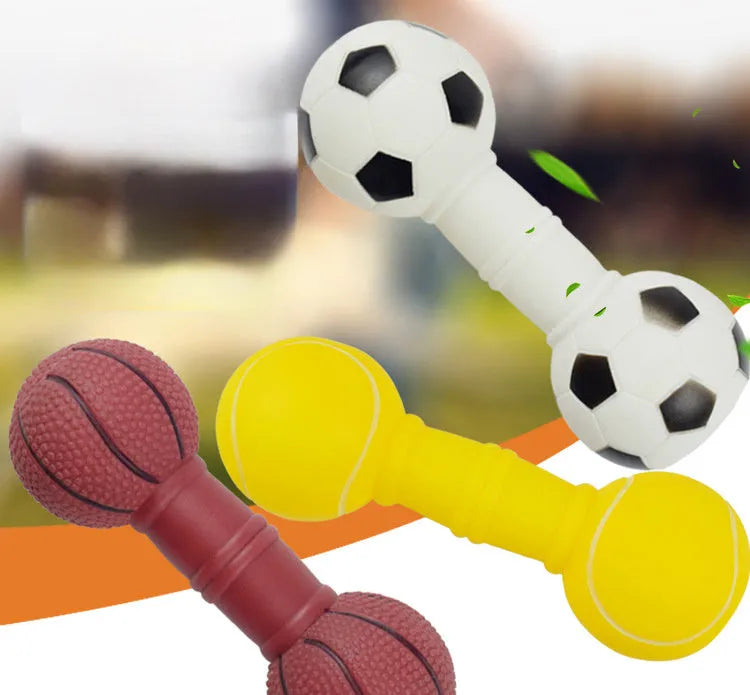 Brown PVC football dumbbell shaped dog toy with squeaker for chewing play