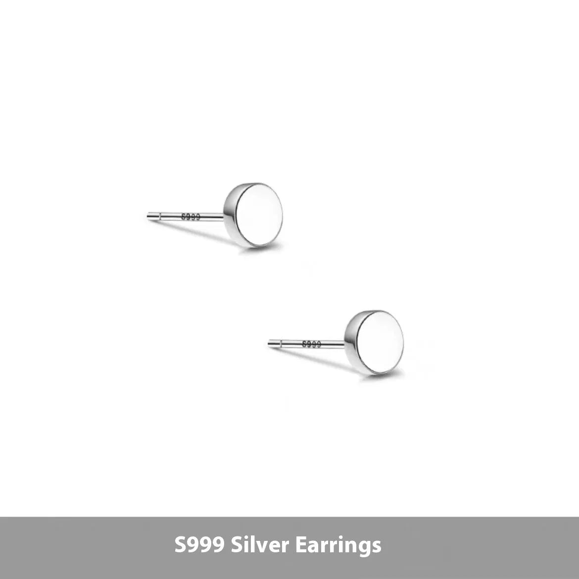 S999 sterling silver flat ear bone studs in silver and black colours, showing six size options from 3mm to 8mm diameter