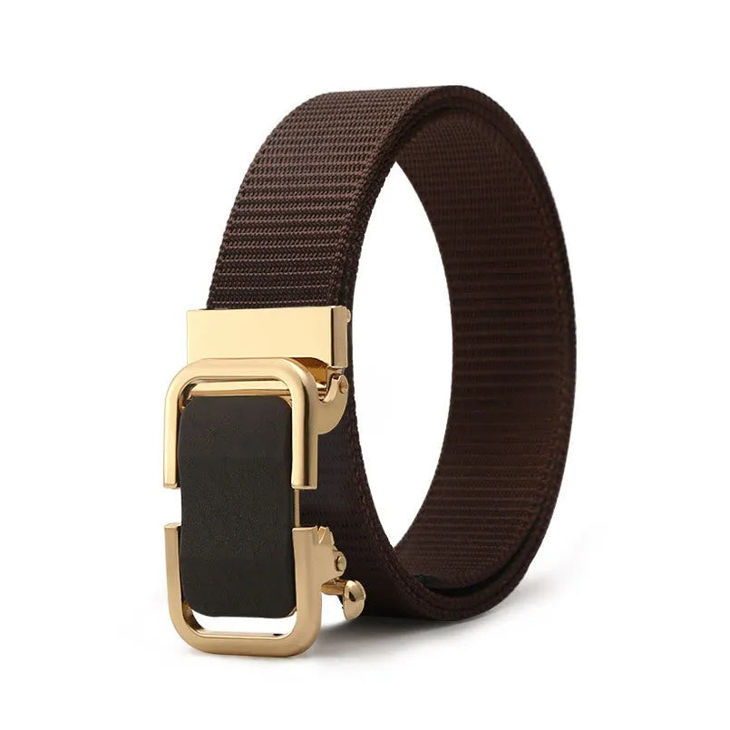 Men's navy blue nylon canvas belt with a silver alloy toothless buckle on a 120cm strap.