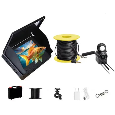 Underwater fish finder camera with 4.3-inch screen displaying clear underwater imagery for anglers