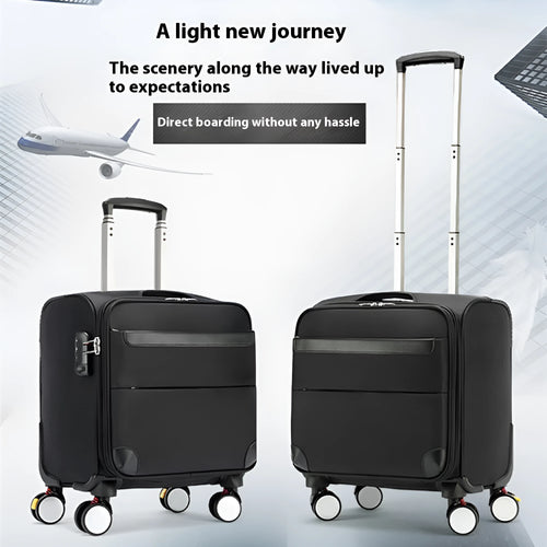 18 inch black Oxford cloth business boarding case with universal wheels and anti-theft features