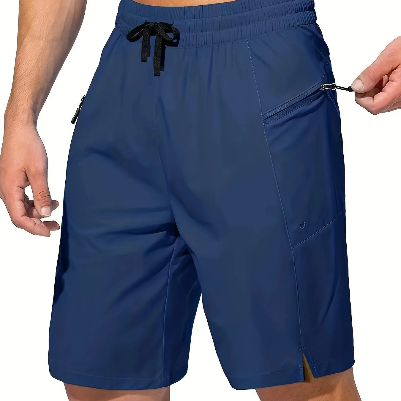 Men's solid colour beach shorts in straight cut with quick-drying polyester fabric