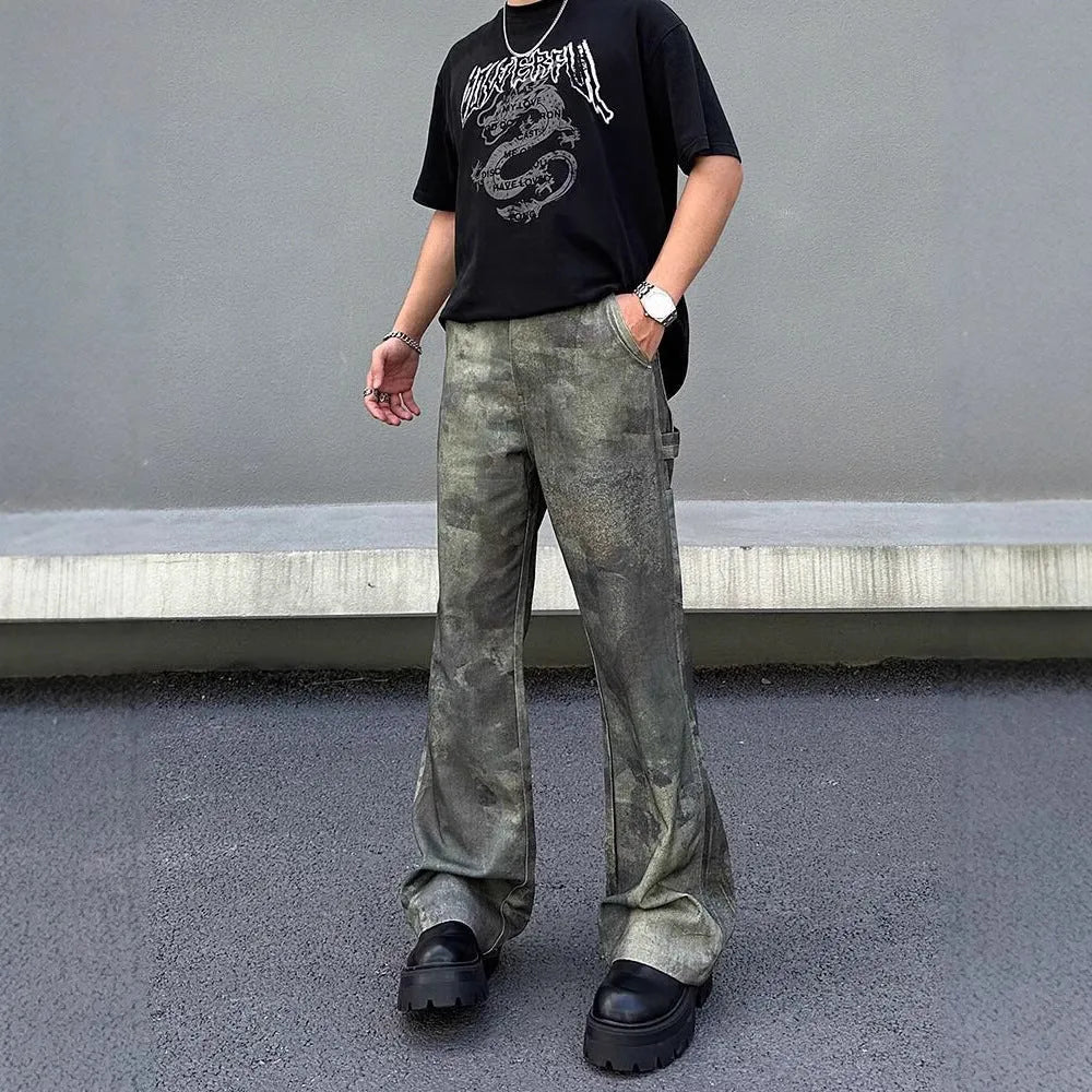 Men's straight leg camouflage jeans in cotton denim with digital pattern
