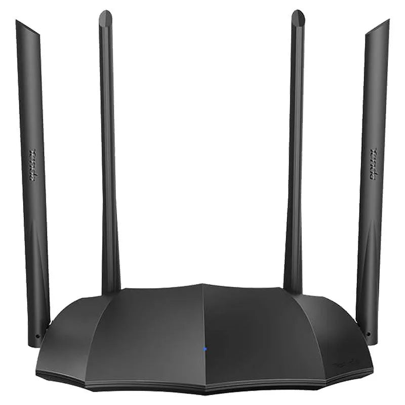 Dual-band wireless router with gigabit ports and 5G support, compact 365mm design
