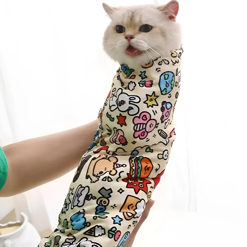 Cartoon printed cat cosmetic bag in nylon with animal print design