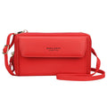 Soft PU leather long wallet with double zip closure in horizontal square shape showing colour options