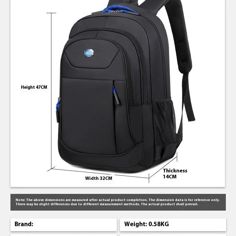 College student Oxford cloth backpack with curved shoulder straps and multi-layer compartments in black colour