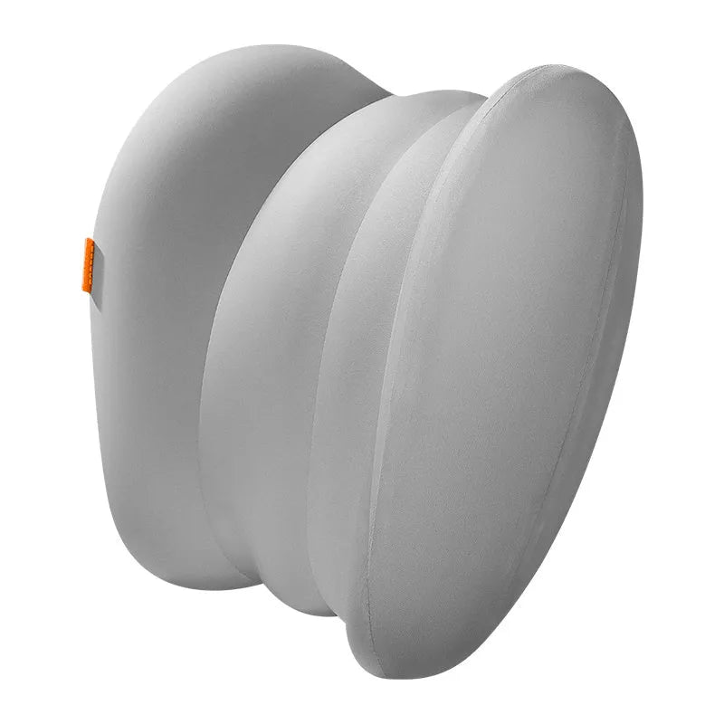 Grey and orange head restraint and lumbar pillow set for suspension bin truck cab.