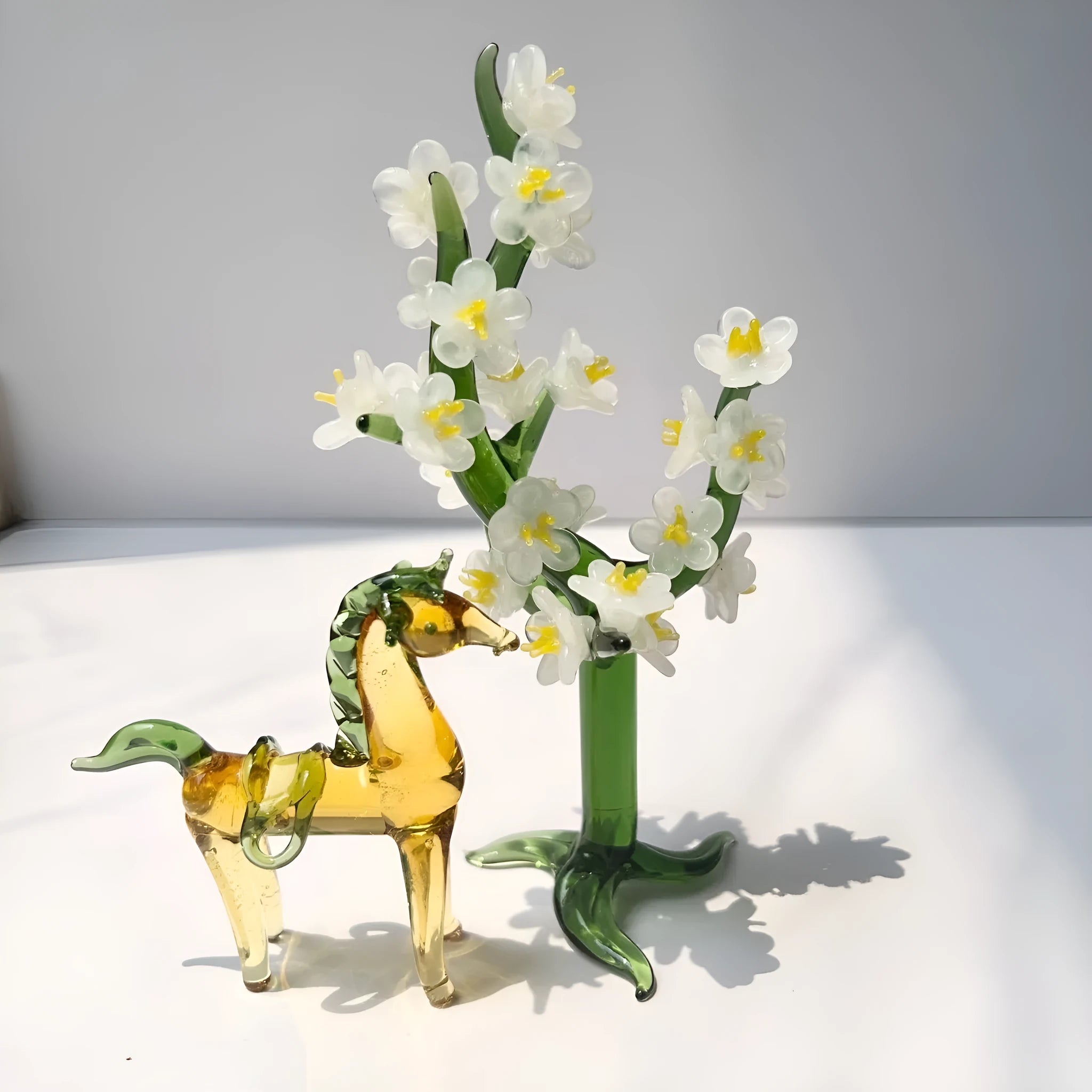 Brown glazed ceramic horse decoration on wooden desk with modern simplicity design