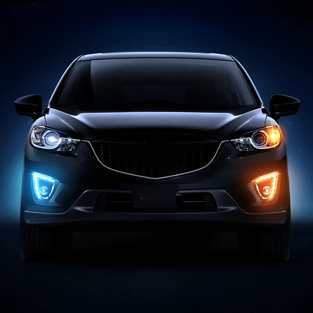 Mazda CX-5 daytime running light LED unit with electroplated metal housing and 12V electrical connection