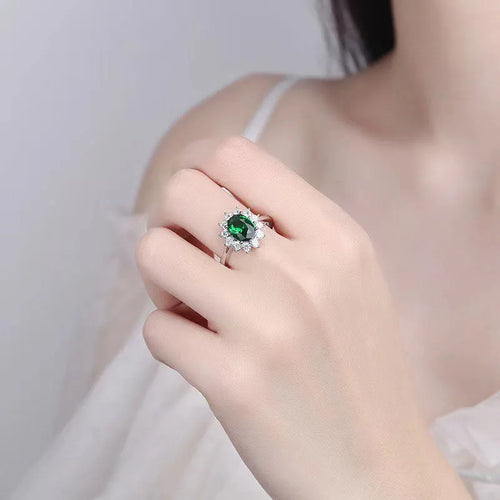 Blue moissanite women's copper ring with floral zirconium stone on a simple band, shown in three colour options.