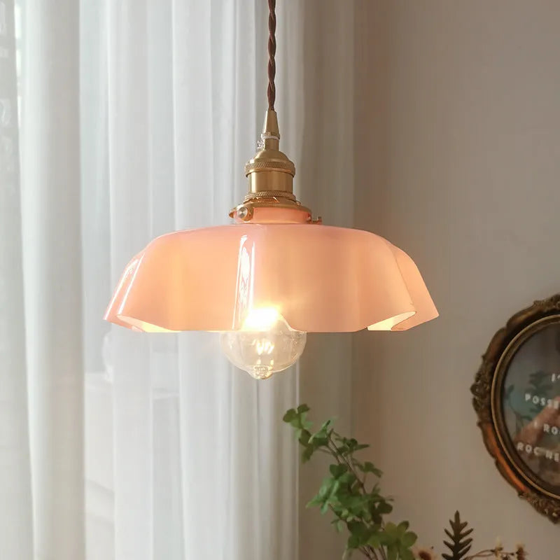 French style glass chandelier with medieval brass flower bud design and adjustable height