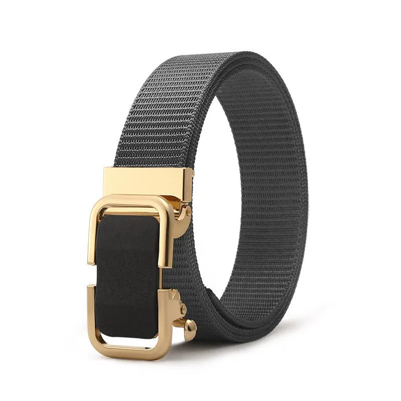 Men's navy blue nylon canvas belt with a silver alloy toothless buckle on a 120cm strap.