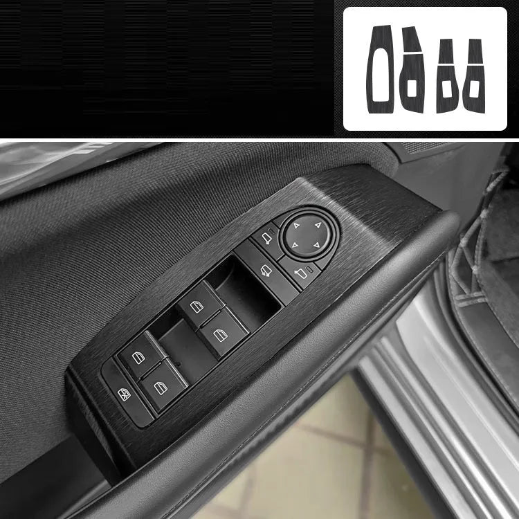 Unksera car interior decorative film sticker kit showing dashboard and centre console application with carbon fibre finish