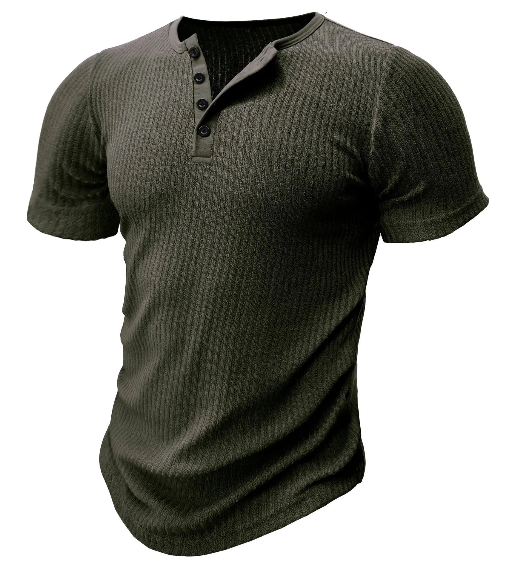 Slim-fit men's sports muscle t-shirt in army green, showing short sleeves and solid colour design.