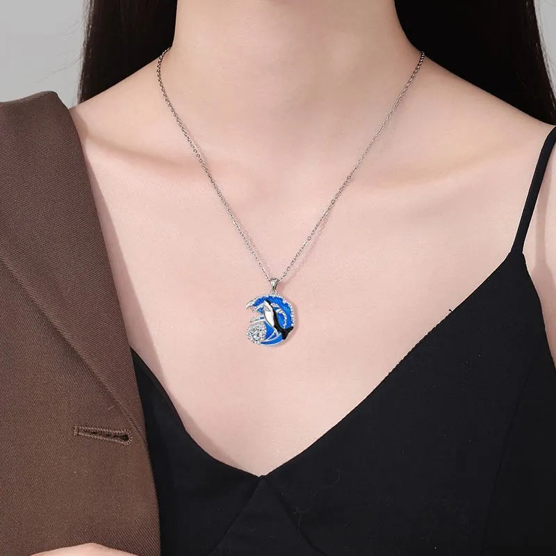 Shark necklace women's jewellery with copper pendant on cross chain, adjustable 41-50 cm length